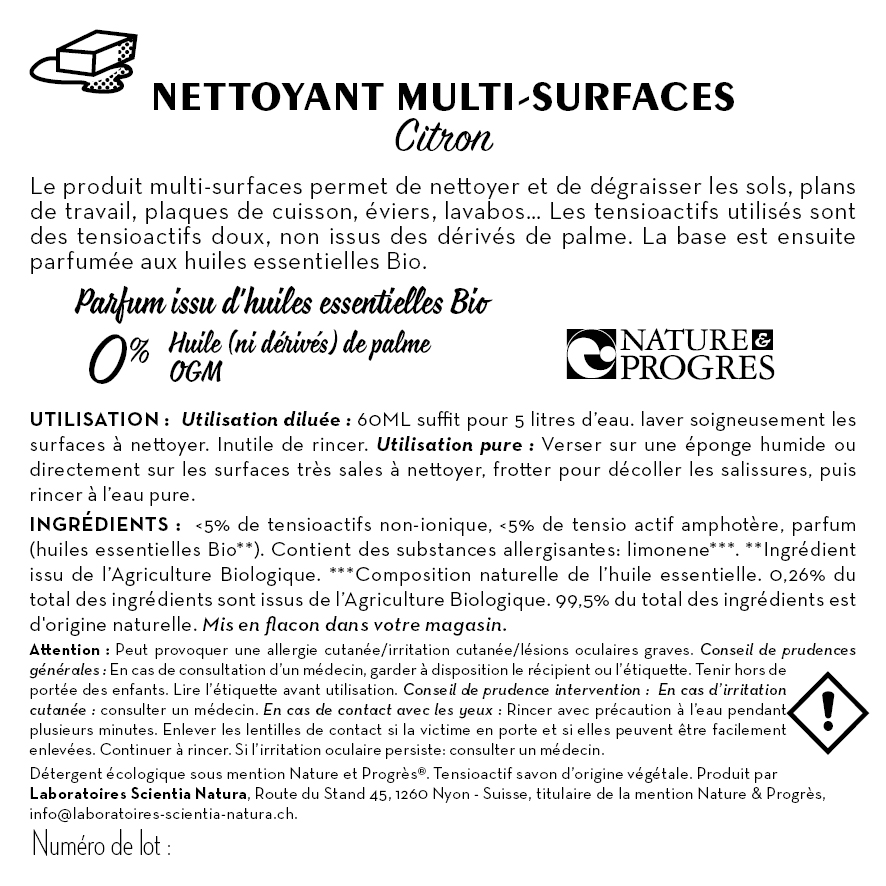 Contre étiquette - Nettoyant Multi-Usage - Citron