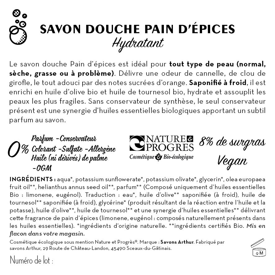 Contre étiquette - Savon douche Hydratant - Pain d'épices