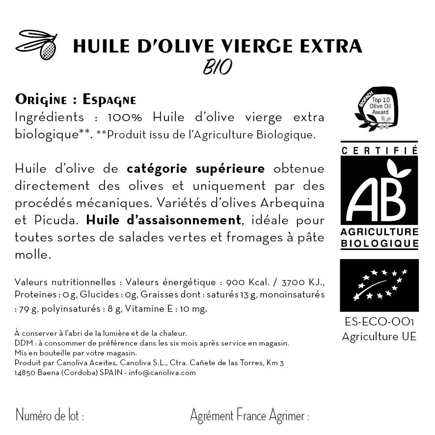 Contre étiquette - Huile d'Olive Vierge Extra - Bio