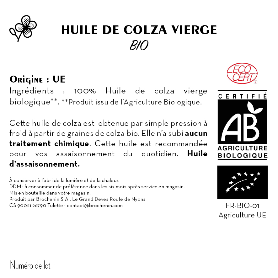 Contre étiquette - Huile de Colza Vierge - Bio