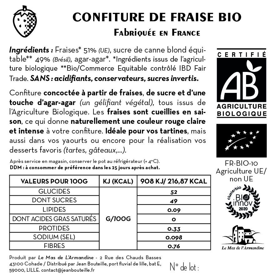 Contre étiquette - Confiture Fraise Bio