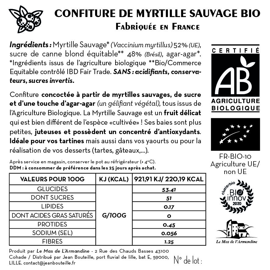 Contre étiquette - Confiture Myrtille Sauvage Bio